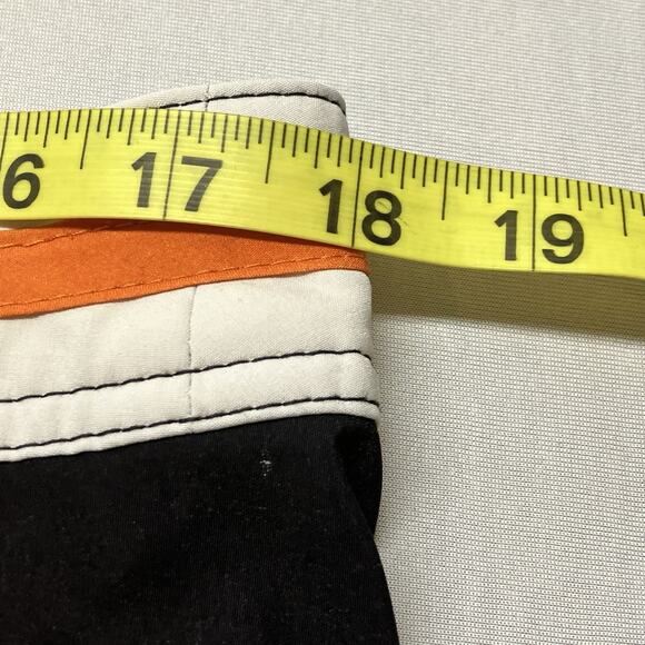 Affliction Board Shorts Black Orange Distressed Patches Swim Trunks Size 36 - Picture 12 of 16